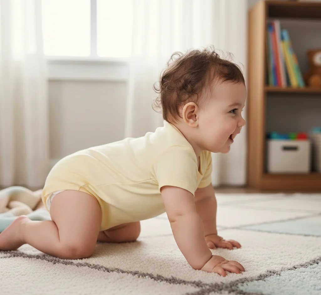 Baby Tummy Time Exercises for Crawling Infant practicing tummy time to build core strength and neurological readiness for when do babies start crawling.