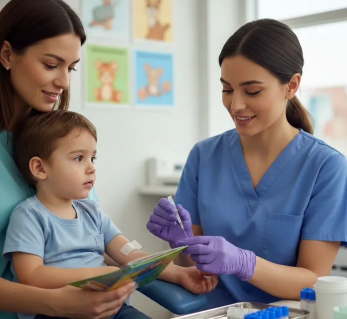 A nurse drawing blood for pediatric labs to perform essential blood tests for ADHD in children.