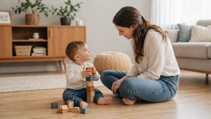 A mother and toddler engaging in joint attention play, an important developmental marker used to understand Autism vs ADHD vs Speech Delay.