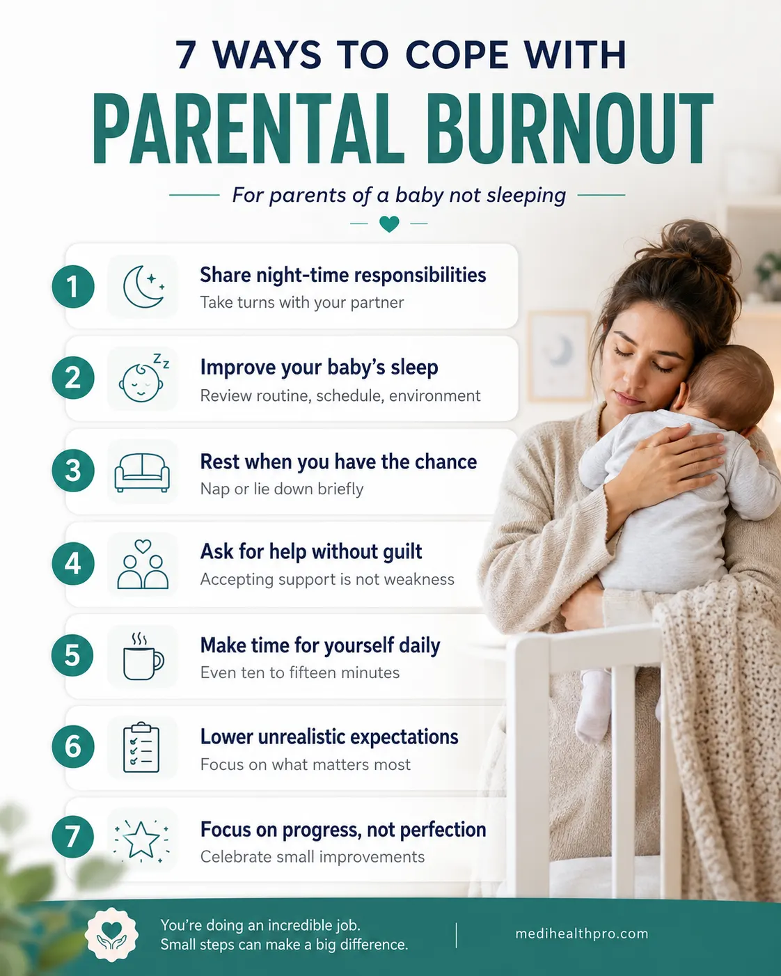 Seven practical strategies to cope with parental burnout caused by baby sleep problems