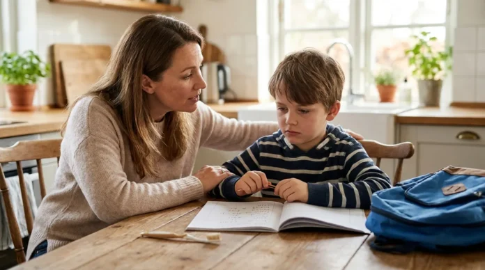 Parent talking with a child with ADHD about honesty and behavior.