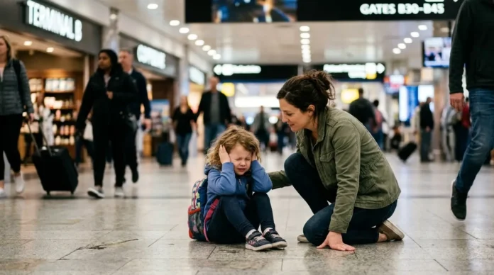 Child experiencing an autism meltdown while a calm parent provides support, illustrating the difference between autism meltdowns and tantrums.