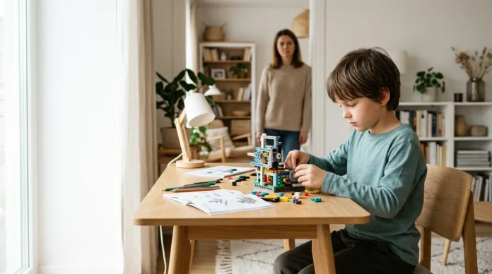 Child with ADHD experiencing hyperfocus while working on a creative STEM building project