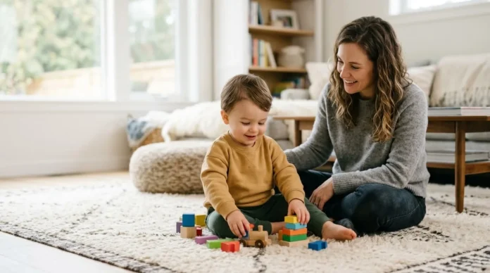 2-year-old child playing with a parent while learning about autism causes and early development